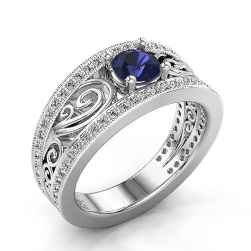 3/$40 Beautiful 925 Silver & Round Cut Blue Sapphire Gemstone Ring Size 7
